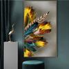 Modern Beautigul Gold Dark Green Feathers Luxury Art Canvas Painting Poster and Print Living Room Corridor Decoration Picture