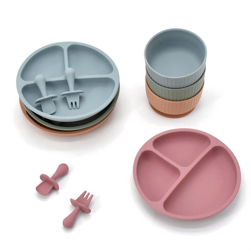 4Pcs/Set Silicone Baby Feeding Bowl BPA Free Waterproof Solid Color Dinner Plate With Sucker