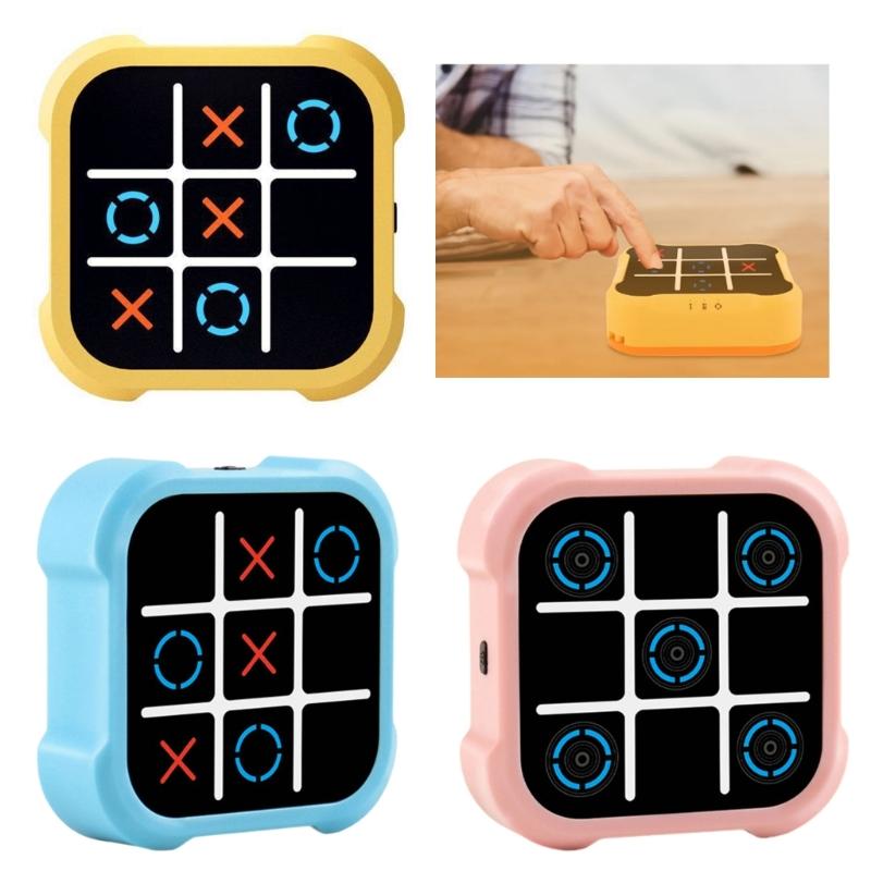 Travel Noughts and Crosses Game Board Game for Kid Adult, 4 In 1 Handheld Puzzle Game Toy Electronic Educational Game