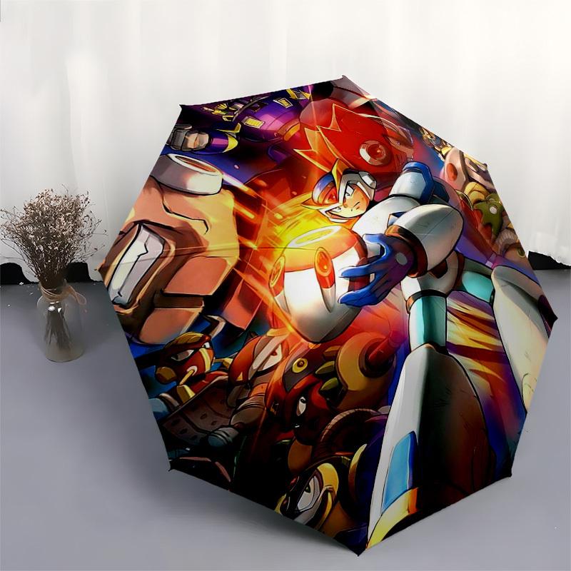 1pc Megaman Automatic Opening/Closing Outdoor Umbrella with 3-Fold Design, Iron Frame, Outdoor for Fans, Travelers, Daily Use, Gift Idea.L007
