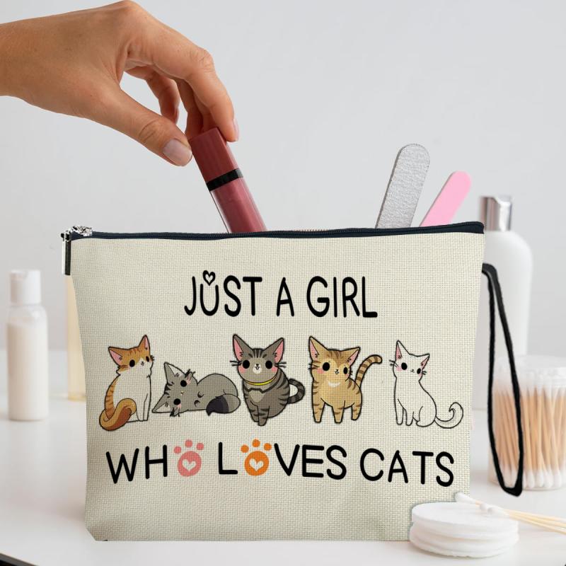 Cute Cartoon Kitten Cosmetic Bag Versatile Large Capacity Pencil Storage Pouch Portable Travel Toiletry Bags Female Clutch Bags
