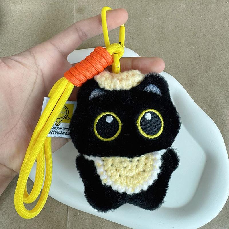 Kawaii Black Kitten Squeaky Plush Keychain Cartoon Cat Stuffed Doll Keyring Cute Bag Pendant Backpack Hanging Decoration Gifts