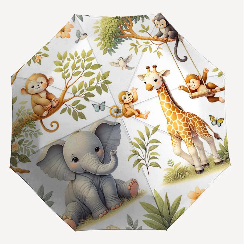 1PC Elephant Giraffe Umbrella-8-Rib Reinforced Portable Folding Travel Suitable for All Seasons Outdoor Daily Use  -J0360