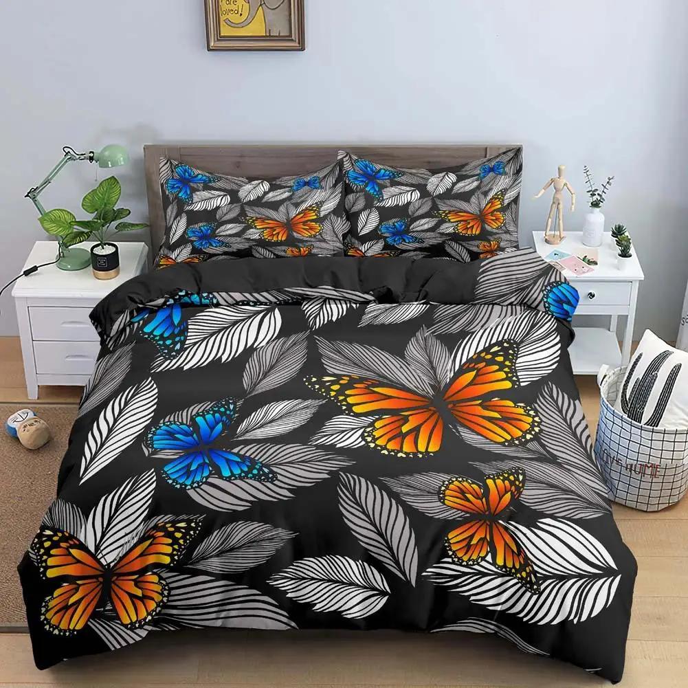 Butterfly Duvet Cover Set Colorful Butterfly Heart Shape Comforter Cover Spring Fresh Style Animal Polyester Bedding Set Girls