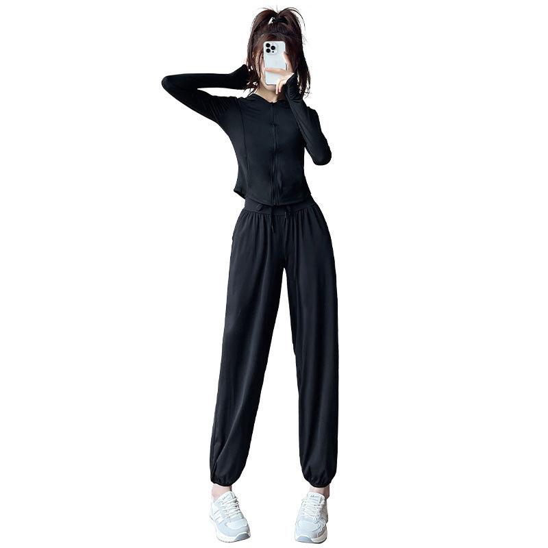 Women's Summer Sun Protection Set: Lightweight Ice Silk Jacket and Quick-Dry Yoga Pants