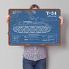 T34 Tank Blueprint Poster Customized Wall Art Vintage Metal Signs Retro Tin Plaque for Man Cave Coffee Bar Accessories Decor