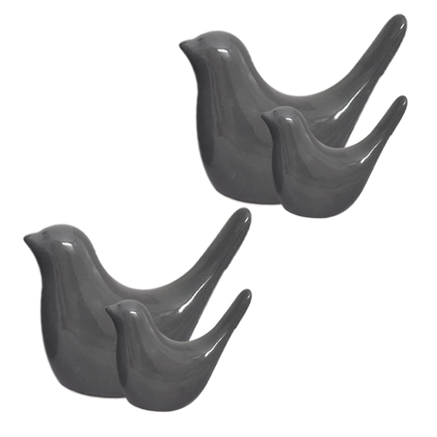 

Creative Grey Glossy Ceramic Birds Figurines Home Decorations Accessories Party (Pack of 4, Solid Grey)