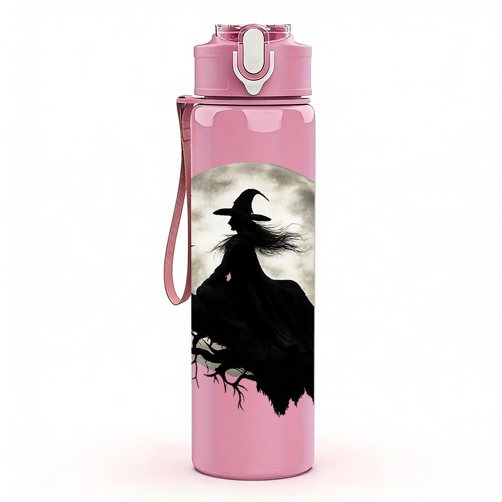 1PC Witch Crow Moon Silhouette 750ml Color Plastic Sports Water Bottle Leakproof Flip Straw Lid Suitable for Sports Office Home Use