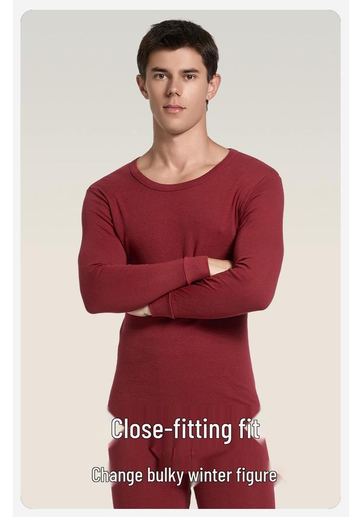Men's 100% Cotton High-Neck Knit Thermal Set: Antibacterial Top & Bottoms, Plus Sizes