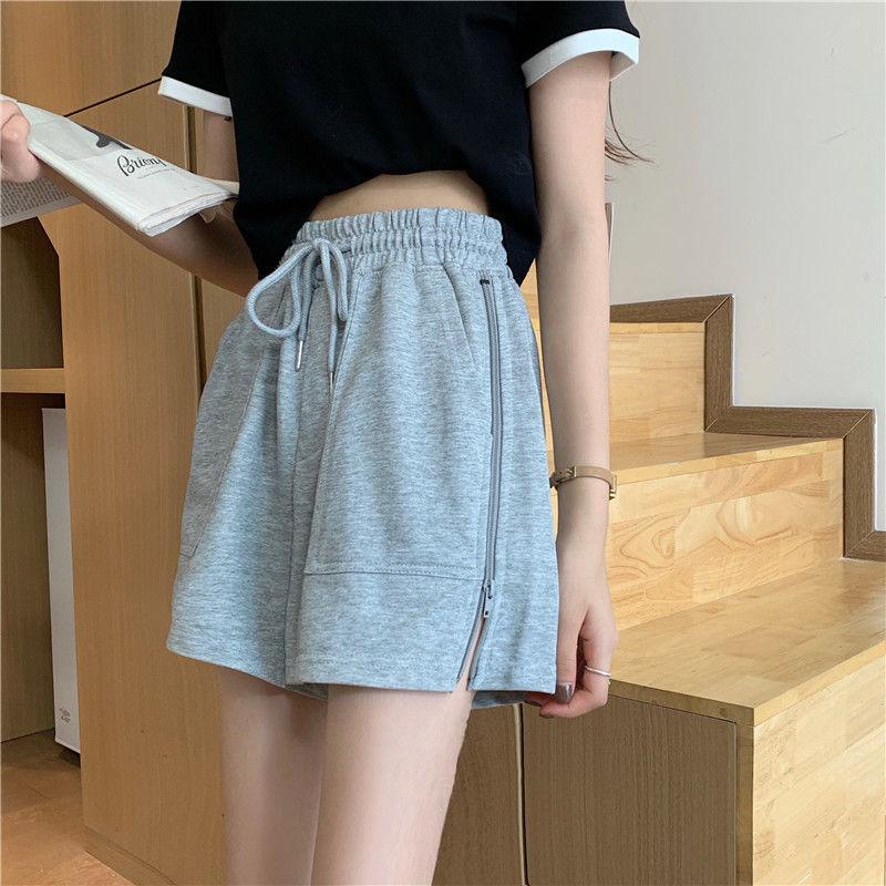 WTEMPO Lockere Damen-Freizeithose in Übergröße mit Reißverschluss und weitem Bein, Sport-Shorts für Studenten, elastische Taille, praktische große Tasche, fürs Fitnessstudio