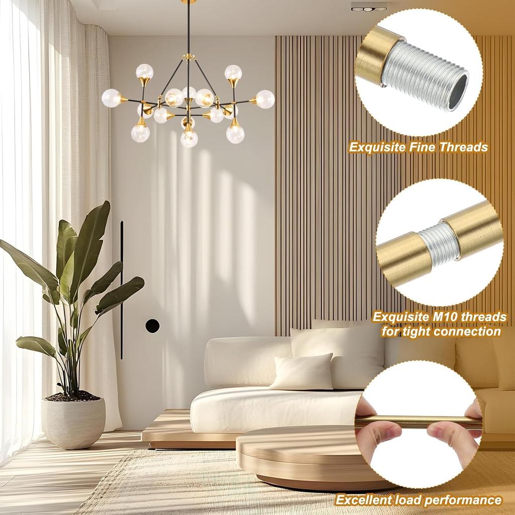 PATIKIL Threaded Extension Rod, 5 Sets 11.8" M10 X 1mm Fine Thread Lamp Pipe with Lamp Pipe Nipples for Pendant Light Island Lighting Chandeliers