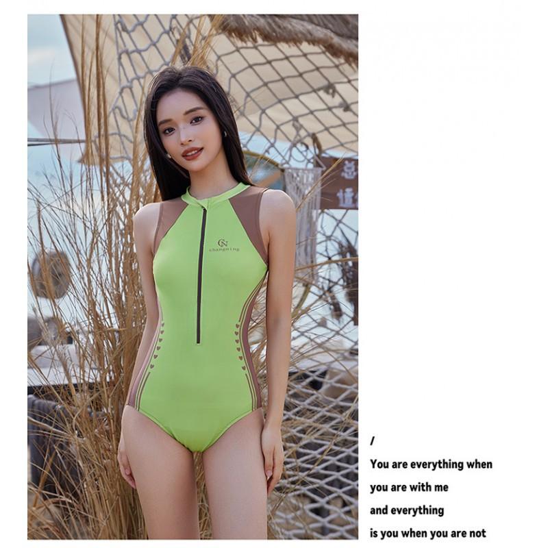 Sportful Style Sexy Zipper One-piece Triangular Swimsuit Women's Belly Cover Slimming Swimming Pool Hot Racing