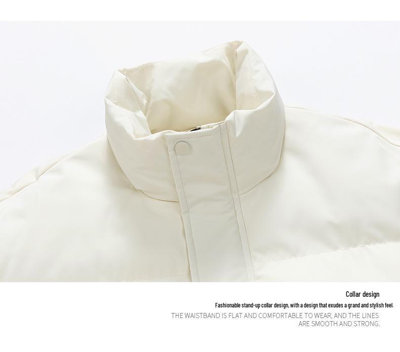 2025 Unisex Winter Stand Collar Thickened Puffer Jacket - Solid Color, Trendy Casual