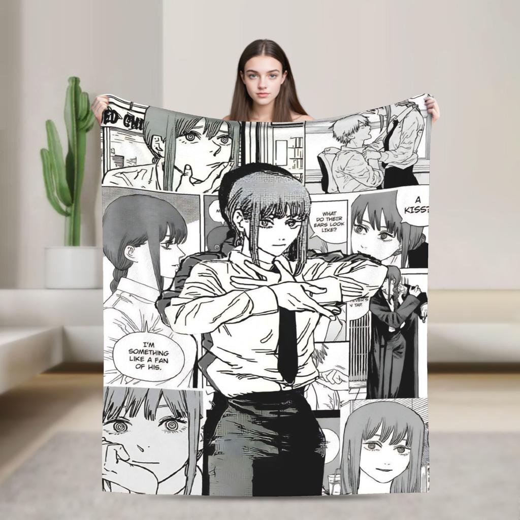 Makima Anime Girl Blanket C-Chainsaws Flannel Novelty Warm Throw Blanket for Home Summer