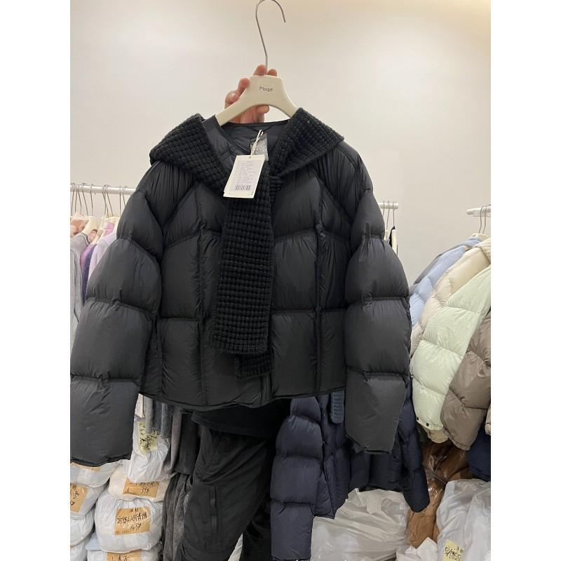 Korean Style Short Puffer Jacket With Knit Hood Womens Winter Warm Loose Thick Down Coat