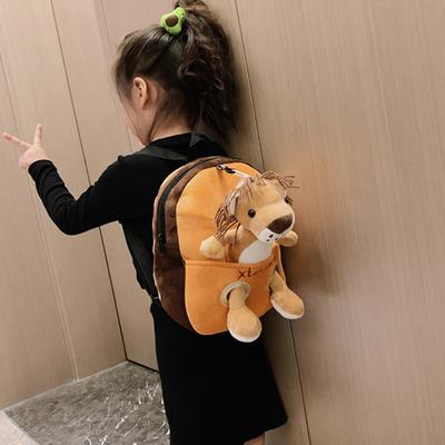 Children School Bag Cartoon Detachable Animal Figure Lion Flamingo Tiger Bag Soft Plush Lightweight Adjustable Shoulder Strap Large Pocket