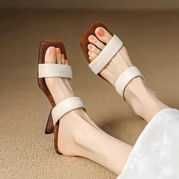 

Niche design special-shaped heel cool slippers outer wear summer 2025 new daily versatile thick heel with skirt sandals 39