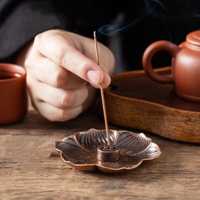 Räuchergefäß, Räucherstäbchenhalter, Messing, Lotusform, abnehmbarer Aschefänger, glatt, hitzebeständig, Heimdekorationszubehör