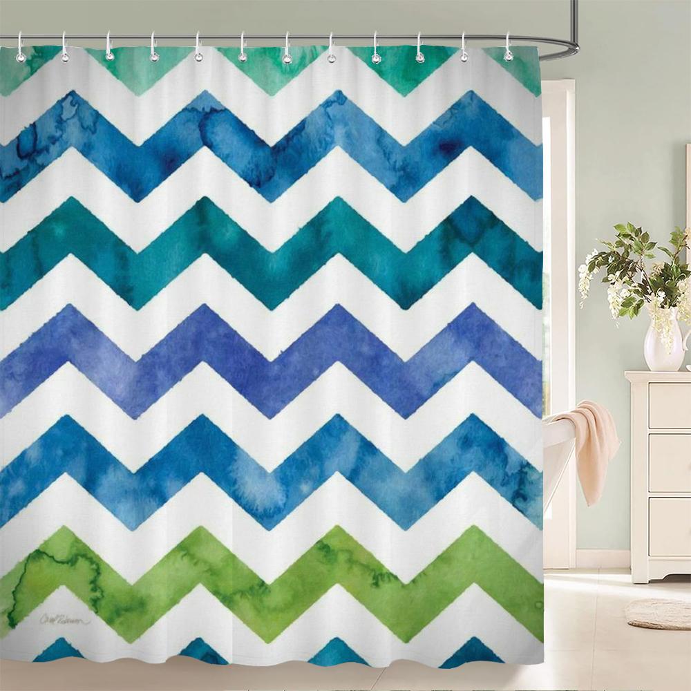 High Quality Geometric Pattern Printed Fabric Shower Curtains Bathtub Waterproof Products Bathroom Decor with 12 Hooks