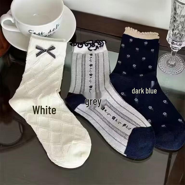 

Женские спортивные гольфы до середины икры в японском стиле с бантом, дышащие, влагоотводящие, устойчивые к запаху, тонкие, с оборкой для весны/лета One Size серый