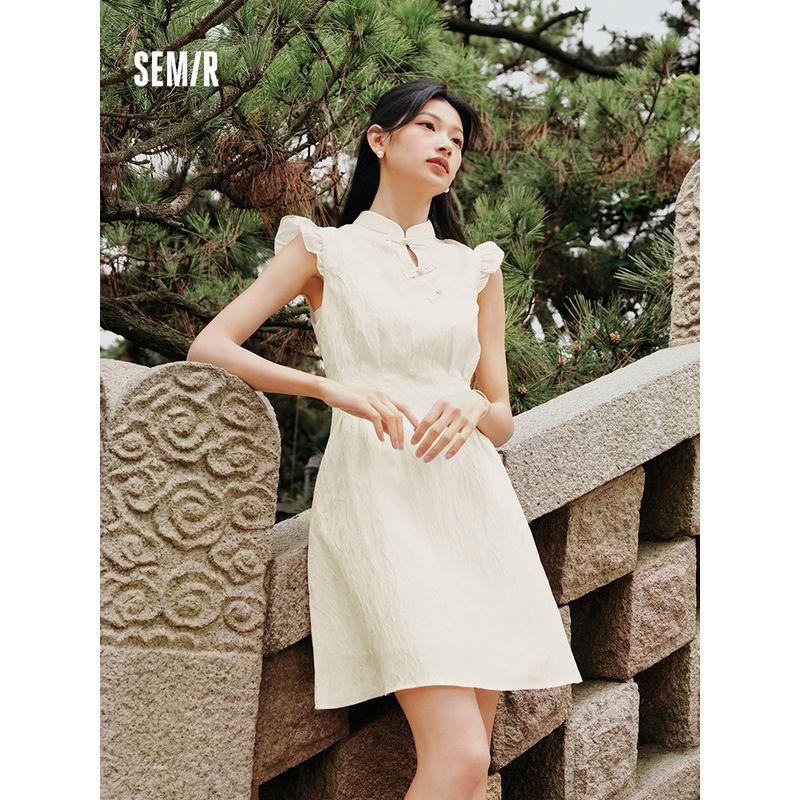 

Senma Guanyuan Jixin Chinese Style Dress Women s Flying Sleeve Buckle 2024 Summer New Skirt Texture Skirt White 00311 165/88A/L