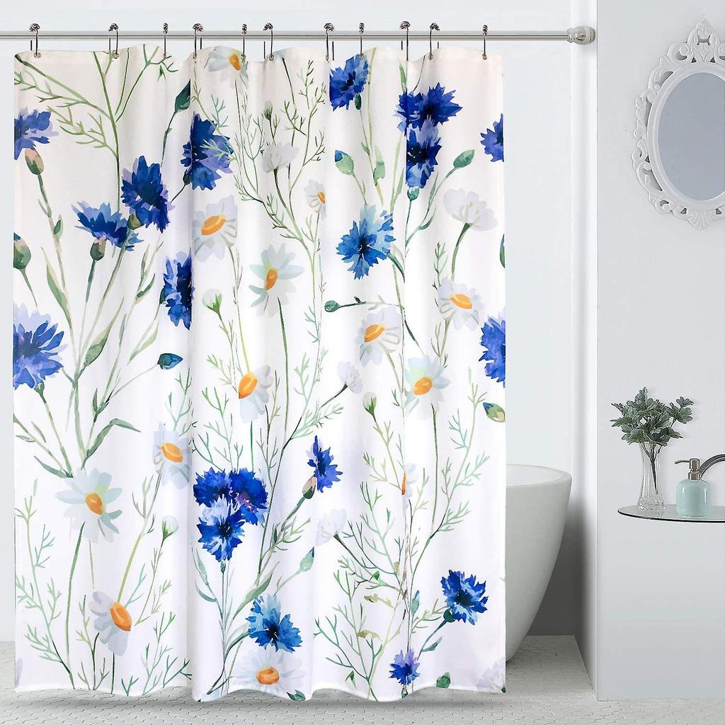 Charming Blue & White Floral Print Waterproof Shower Curtain - Stylish, Durable & Easy-Care Choice for Refreshing Bathroom Déc