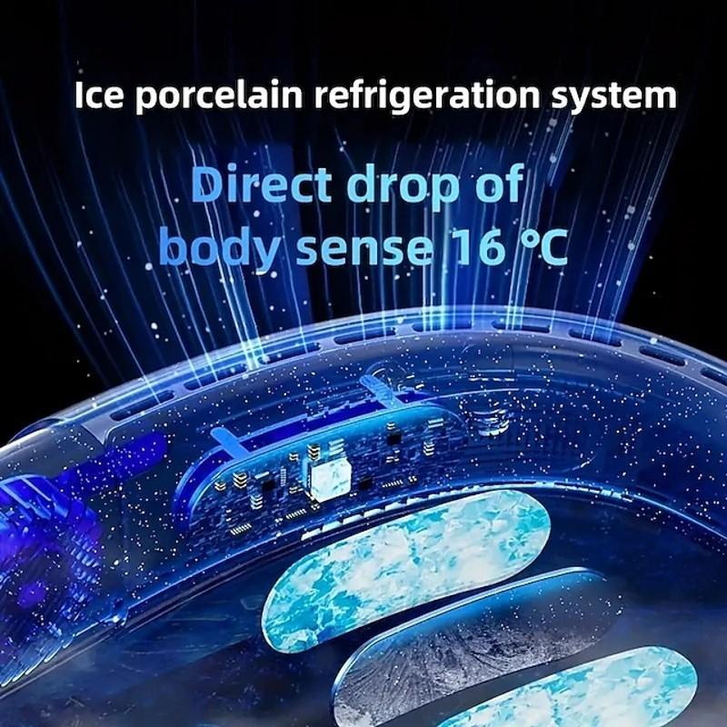 Digital Display Screen, Portable Neck Hanging Fan, With Colorful Atmosphere Light,5-speed Adjustable, Silent, Fast Cooling