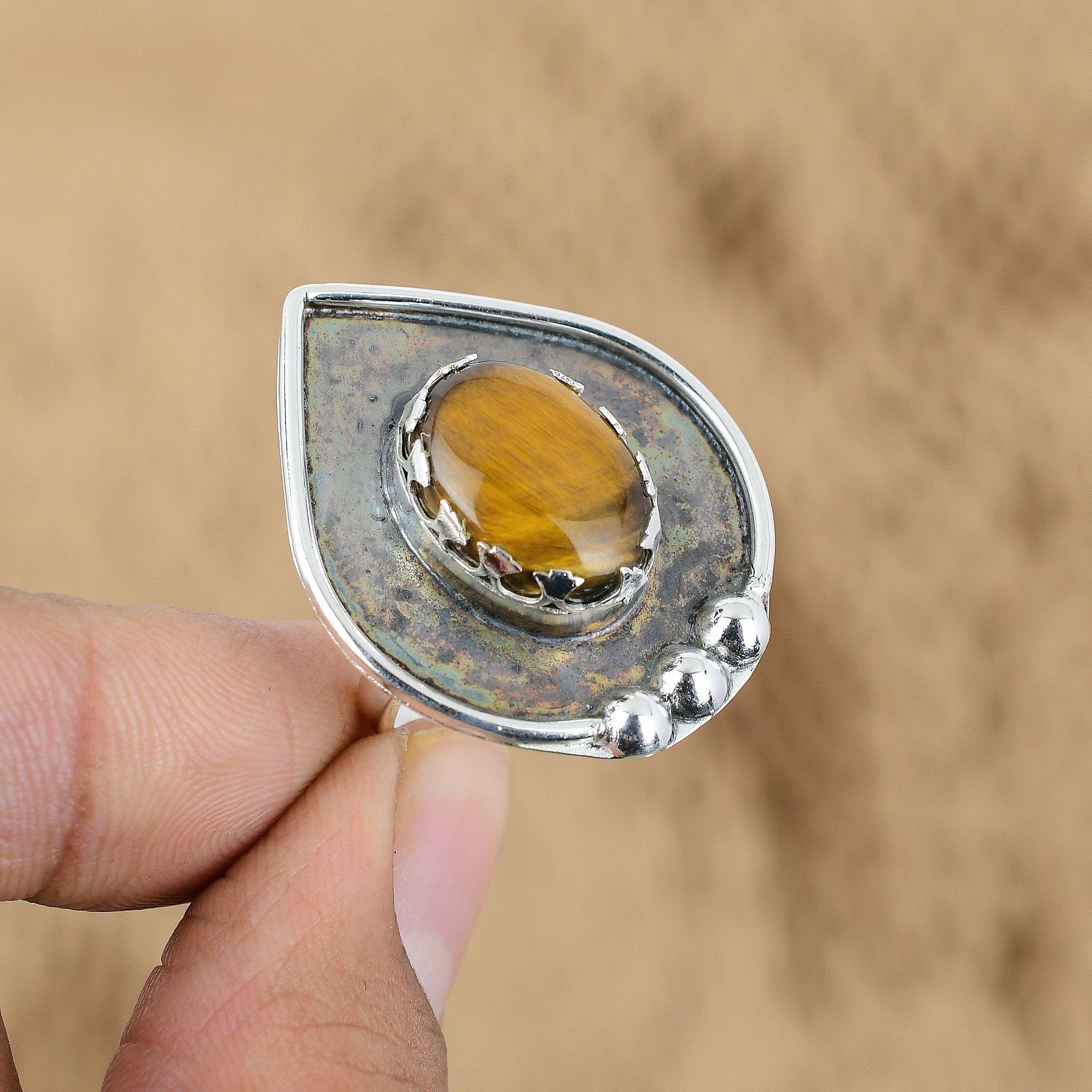 

Mothers day Deal Oval Tiger s Eye Stone 925 Silver Art Deco Promise Ring Jewelry Yes