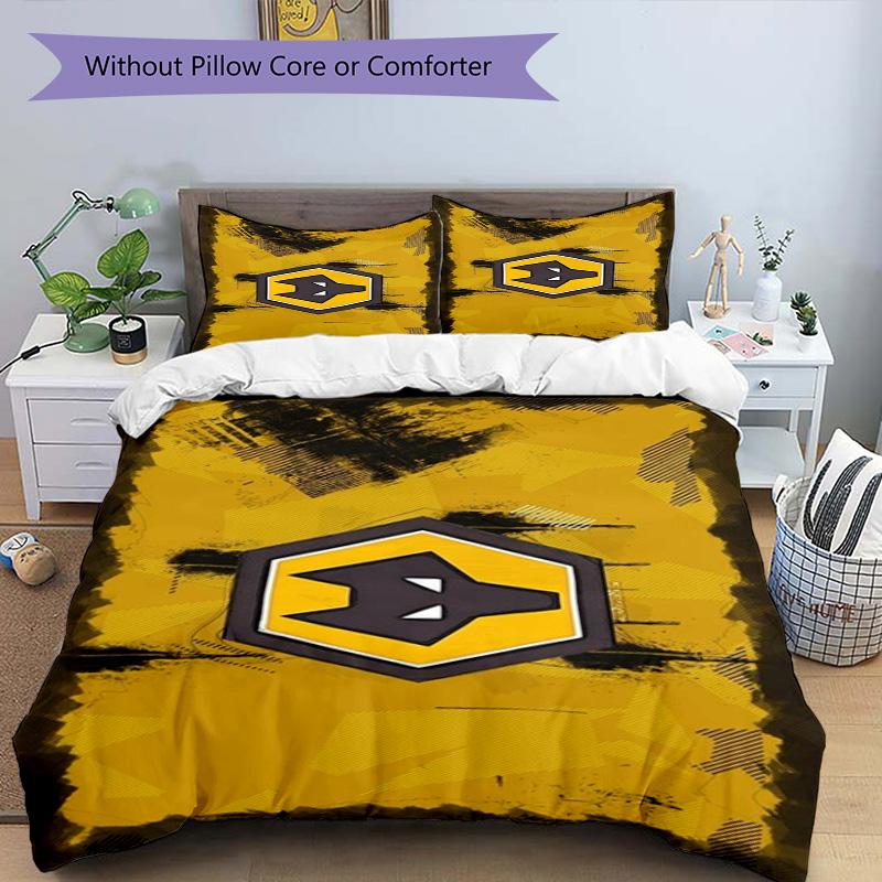 Wolves Football Club Emblem Printed Pattern Duvet Cover Set – Includes 1 Duvet Cover and 2 Matching Pillowcases Bedroom Decor Christmas Gifts