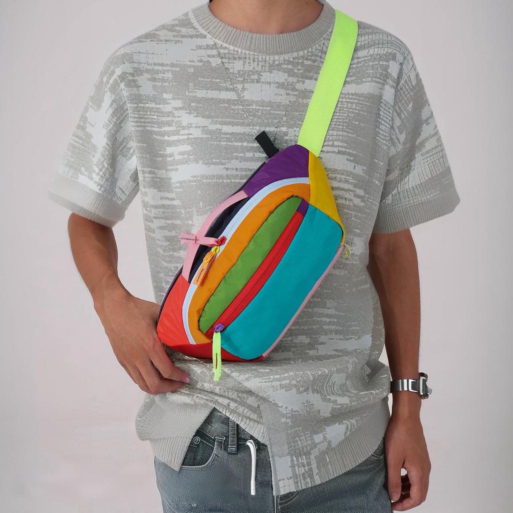 Sac banane Bandoulière Color Block Dopamine: Nylon Imperméable Unisexe pour le Voyage et les Sports de Plein Air
