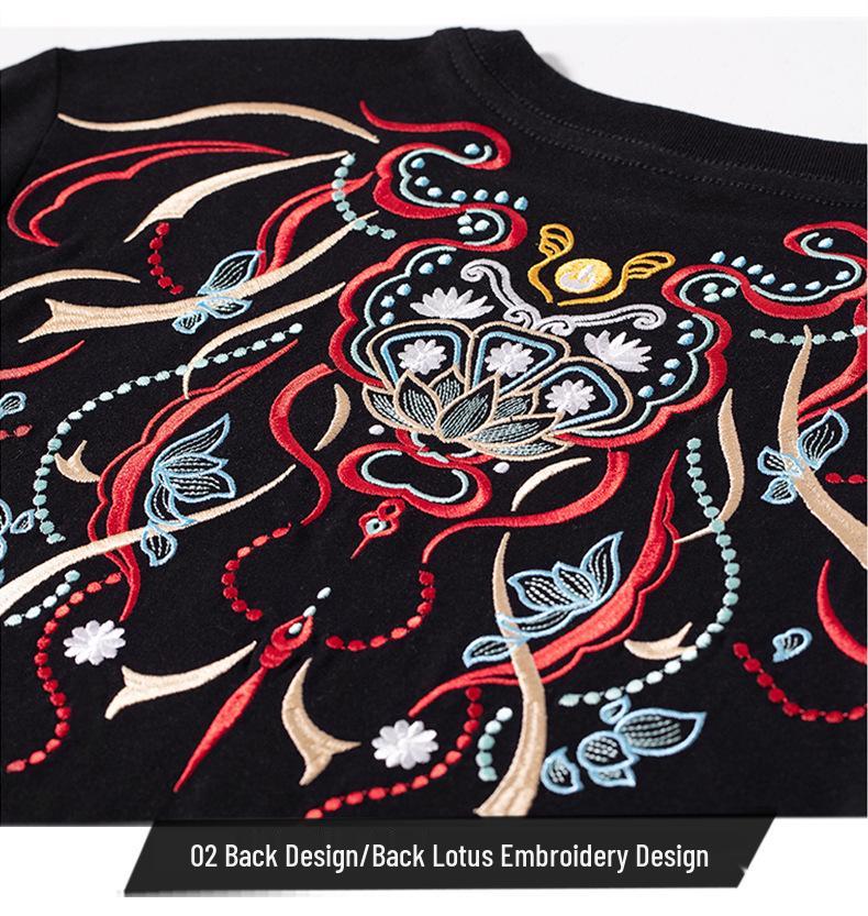2024 Summer Men's Ethnic Style Embroidered Cotton Crew Neck T-shirt