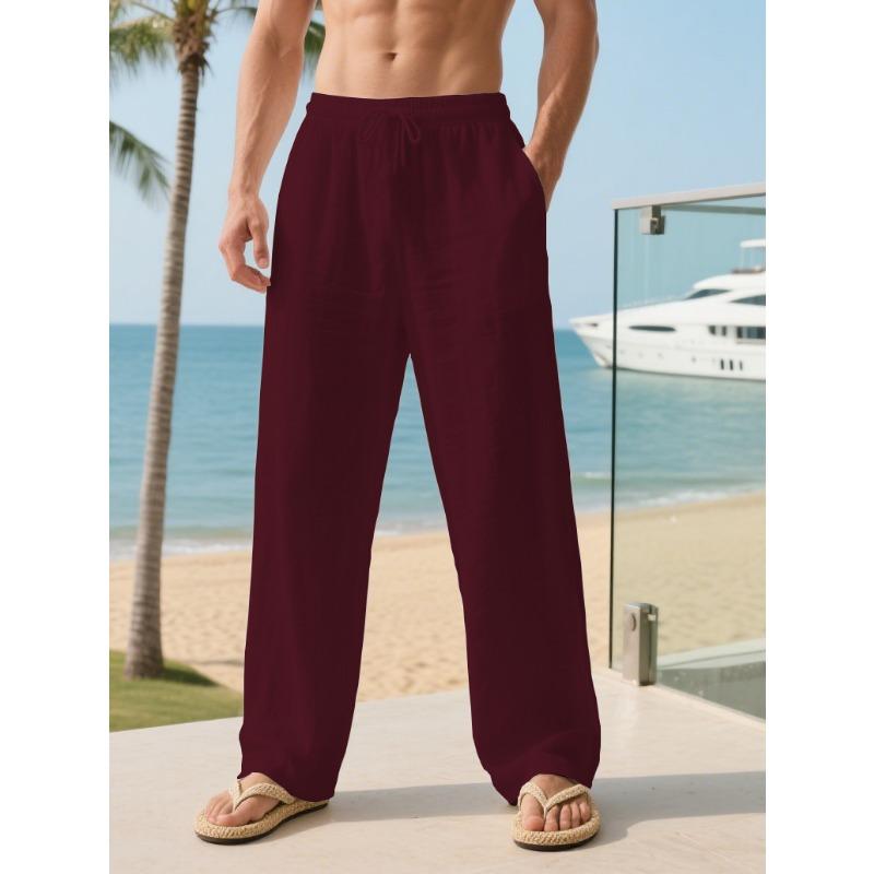 Mehrfarbige Leinenhose Locker Lässig Herren Atmungsaktiv Kordelzug Täglich Urlaub Gerade Hose