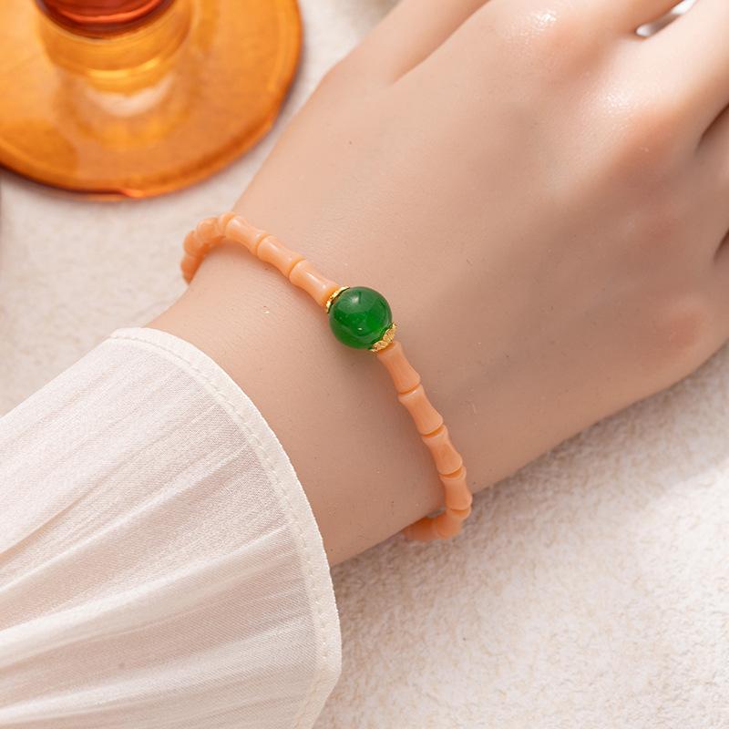 Bamboo Jade Round Bead Bracelet Light Luxury Niche Retro Bracelet High Sense Retro National Style Jewelry Women'S Ancient Clothing Accessories