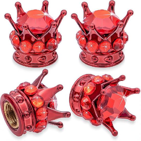 4PCS Crown Bling Tire Stem Valve Caps, Crystal Diamond Car Wheel Tire Valve Caps Universal Copper Core Stem Covers for Cars, SUV, Trucks, Bikes,