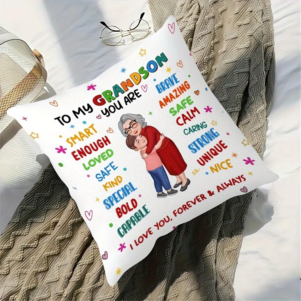 1Pc To My Grandson Heartfelt Message Throw Pillow Cover,Suitable For Sofa,Bedroom,Living Room,A Sentimental Gift From Grandma