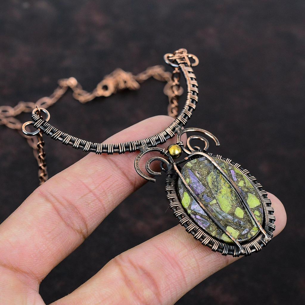 Copper Stichtite Gemstone Necklace Copper Wire Wrapped Adjustable Necklace Handmade Boho Necklace Copper Jewelry For Gift Wire Wrap Jewelry