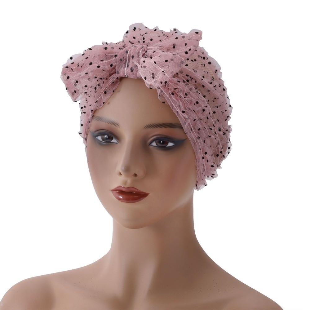 

Breathable Wrinkle Lace Turban Wrinkle Lace Headscarf Hat Fashion Folded Design Beanie for Women розовый