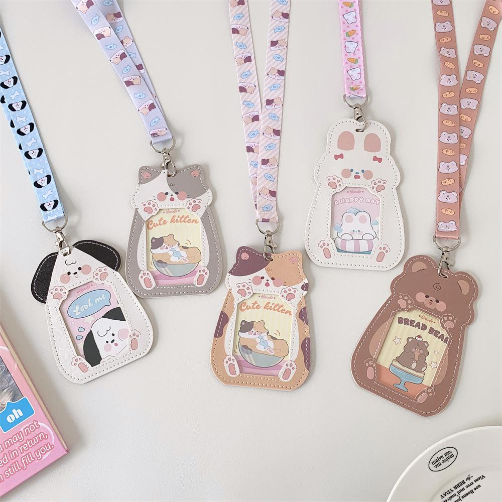 Cat-Shaped Transparent Card Holder with Lanyard for Students