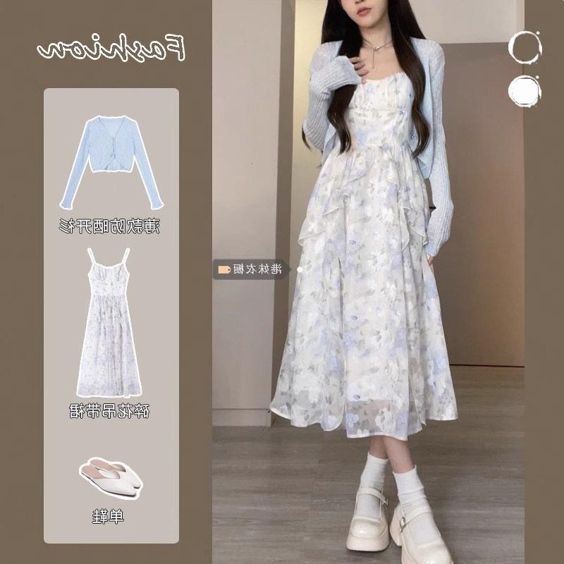 Sweet and spicy lotus leaf edge 2026 new French temperament niche floral dress women's summer new suspender skirt
