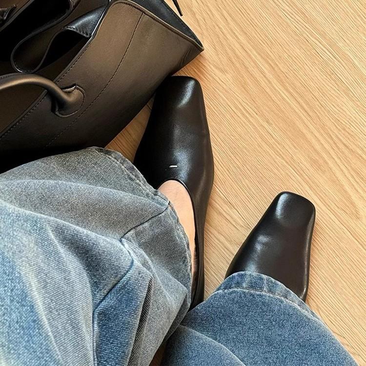 Retro Niche Square Head Simple Black Super Soft Single Shoes Women's New Versatile Casual Commuting Flat Mary Jane Women's Shoes