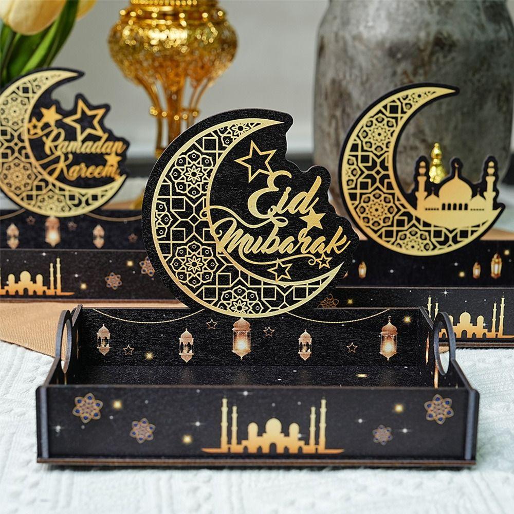 Stern Mond Ramadan Holztablett Handgefertigter Lebensmittelhalter Eid Mubarak Snacktablett Eid Mubarak Feier