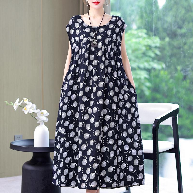 Plus Size Sommer Vintage Kleid Frau Oversize Lose ärmellose lässige elegante lange Kleider