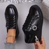 Women's Autumn Rhinestone-Studded Lace-Up Casual Sports Board Shoes, Available In Large Sizes.