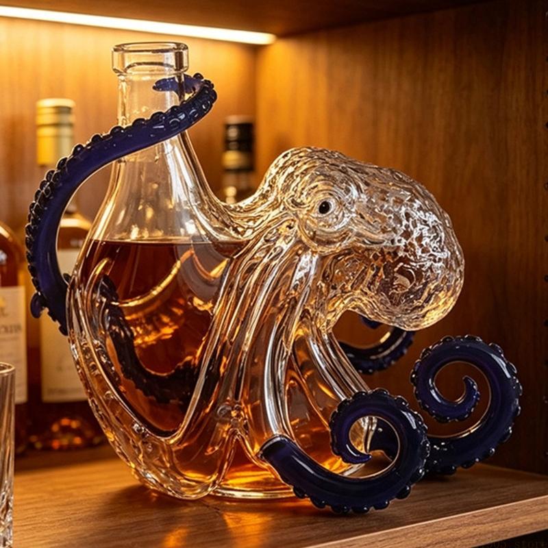 QX2E Glass Liquor Bottle with Sea Creature Pattern for Display Tables