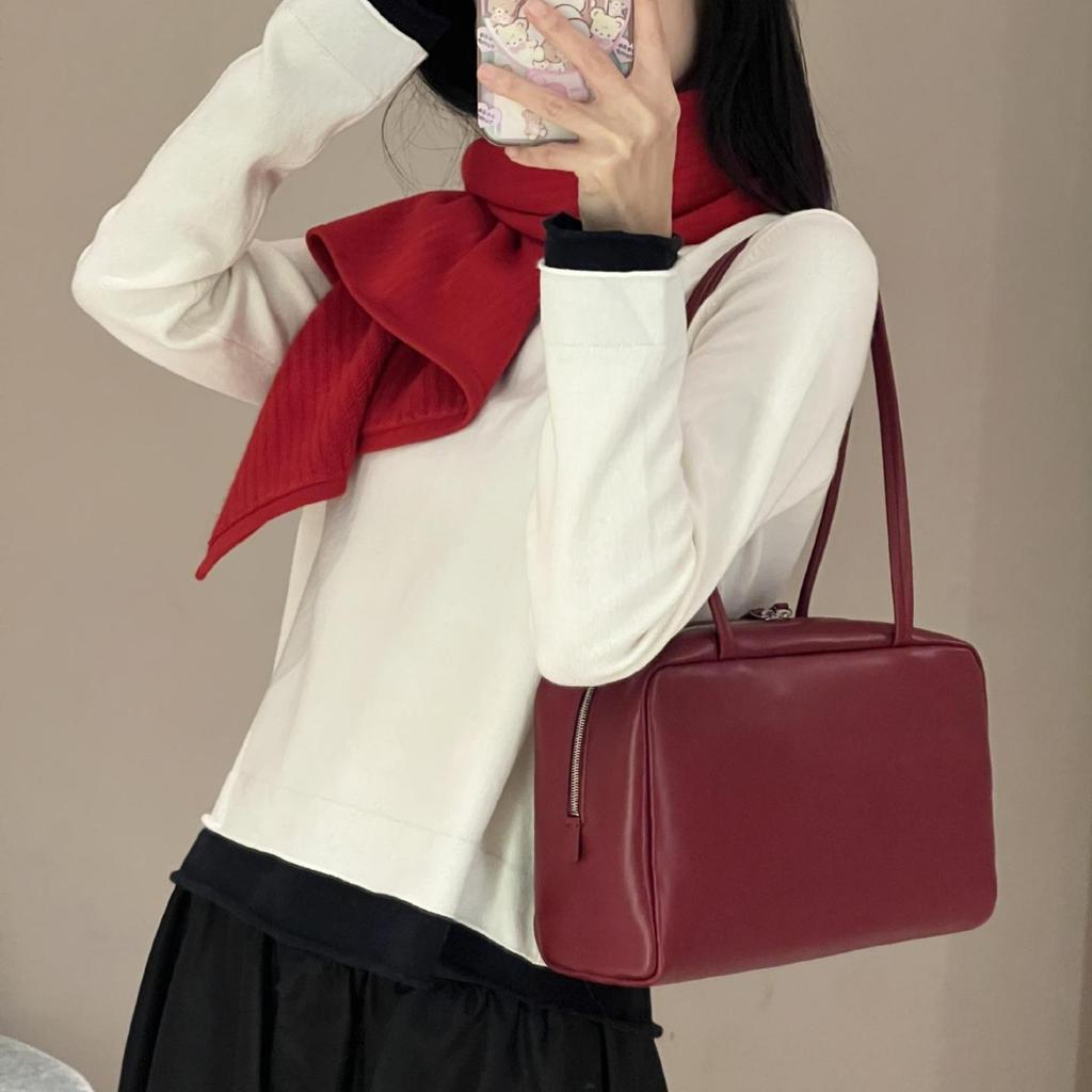 First layer cowhide astra bowling long handbag TR minimalist pillow bag shoulder underarm commuter bag women
