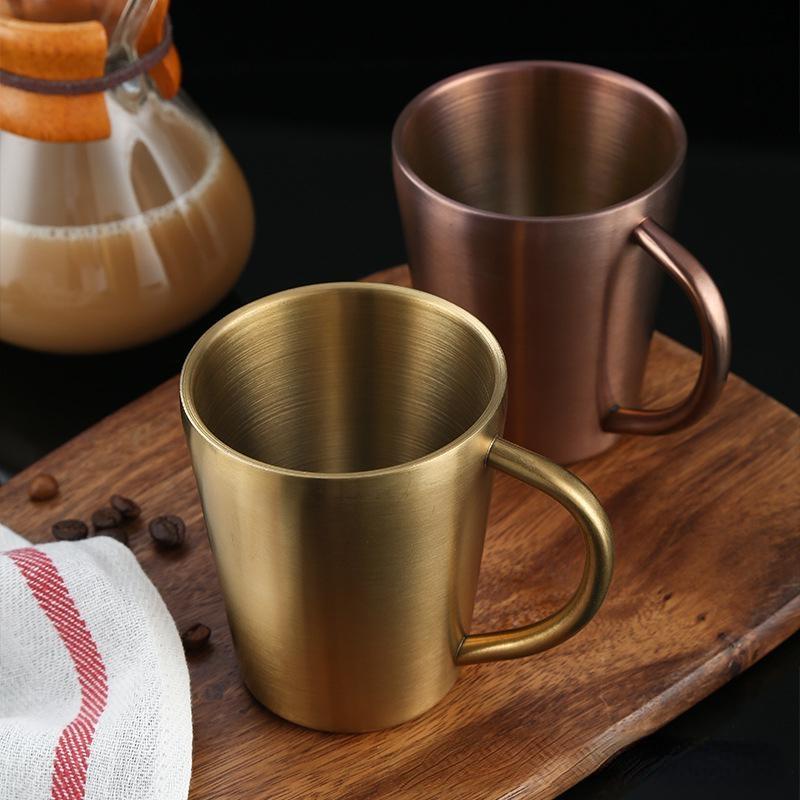 1PC 300ml Water Cup Home Dining Drinkware Mugs Stainless Steel Beer Cup Coffee Mugs with Handle