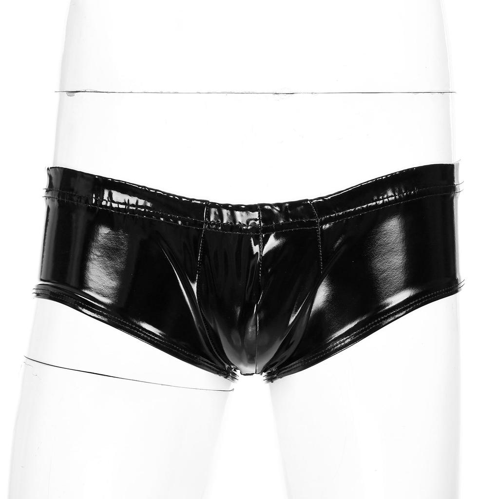 Men Low Rise Bikini Briefs Swim Trunks Metallic Shiny Bulge Pouch Panties Underwear Hot Pants