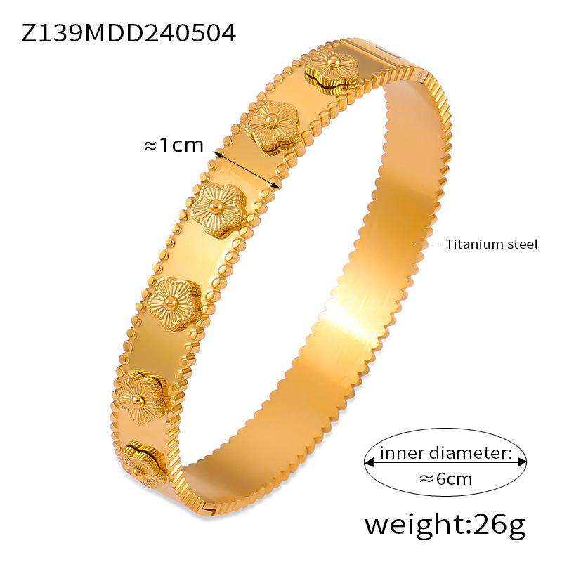 ZAKOL Trendy Lucky Five Leaved Flower Stainless Steel Bangles For Women Girls Gold Color Metal Wristlet Bracelets Zircon Gifts