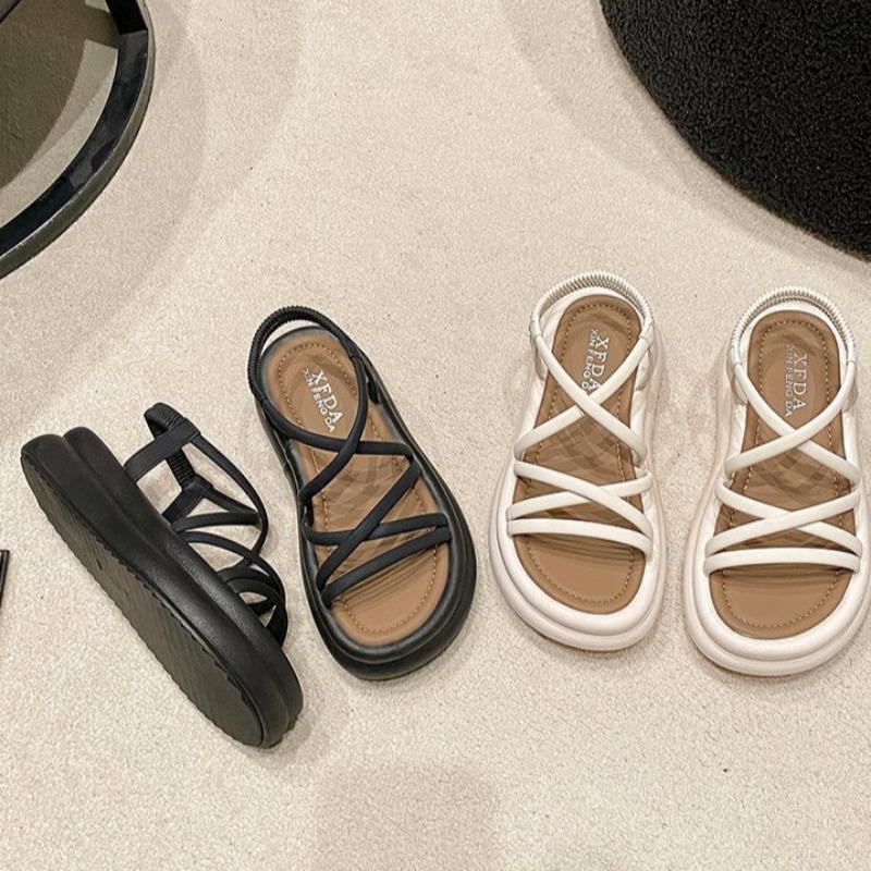 Letnie nowe proste sandały na grubej podeszwie typu muffin