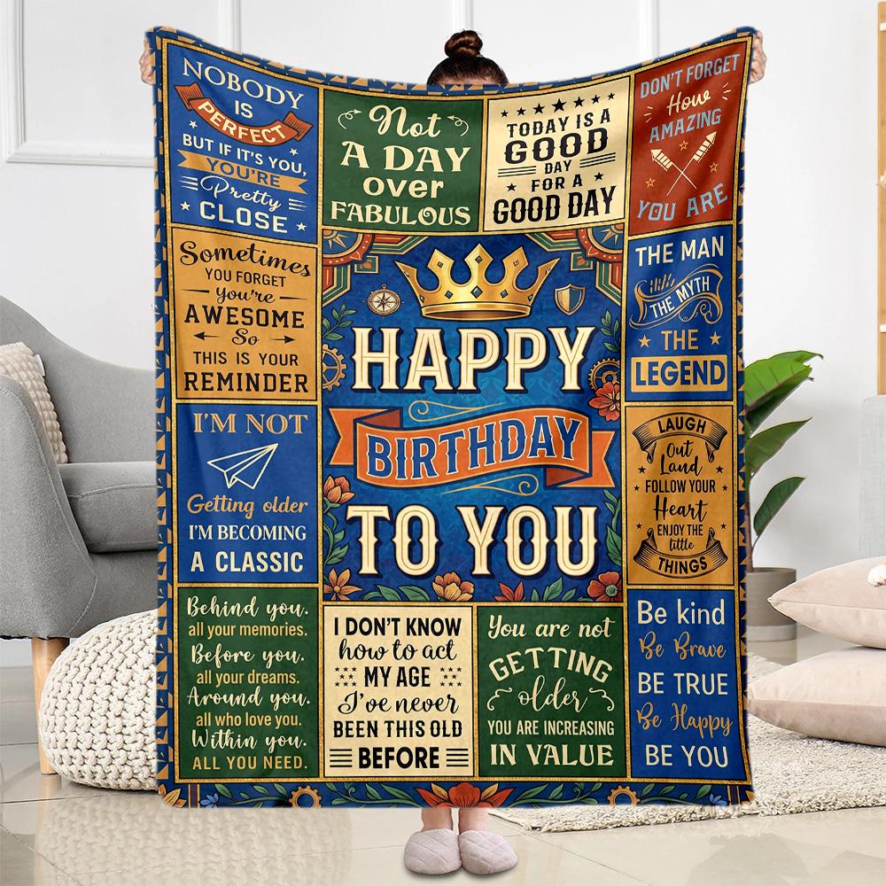 Happy Birthday Inspirational Quotes Flannel Blanket-Soft and Suitable for Sofas,Beds,Offices,Travel,All Seasons,Great Gift for Holidays and Birthdays.
